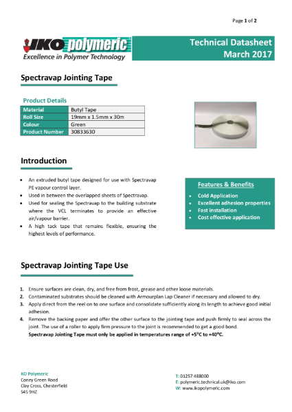 IKO Spectravap Jointing Tape Datasheet 2017