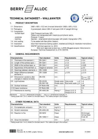 Wall and Water Technical Data Sheet