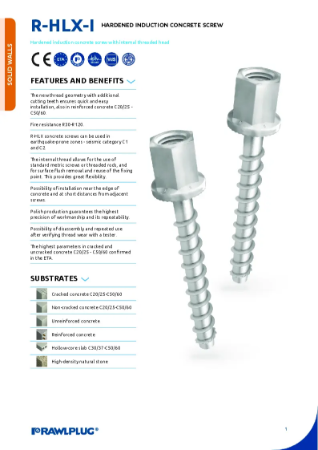 Rawlplug®  HLX Concrete Screw, Internal Threaded Head - Technical Data Sheet