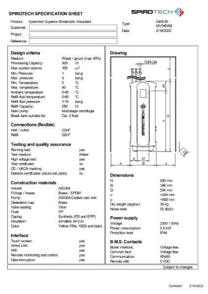 S400B-I MV04B50I Insulated Vacuum Degasser Breaktank Superior