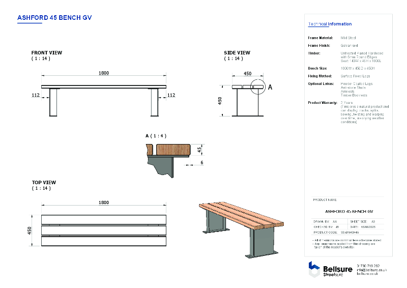 Ashford Bench Datasheet