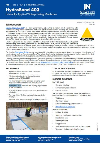 Newton HydroBond 403 – Technical Data Sheet