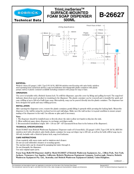 TrimLineSeries™ Surface-Mounted Foam Soap Dispenser 500ml - B-26627