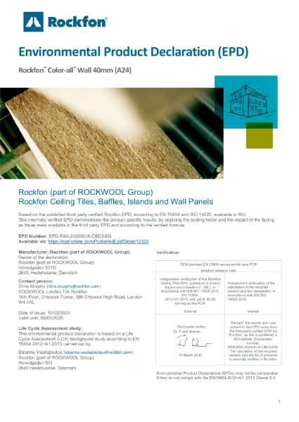 EPD Rockfon Color-all Wall Panel 40mm