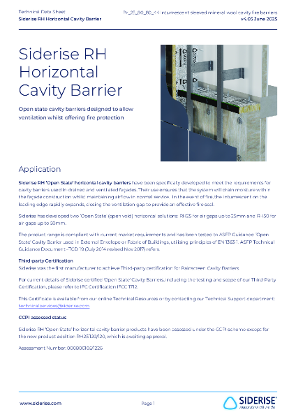 Siderise RH | Cavity Barriers for Ventilated Cladding / Rainscreen – Horizontal  – Technical Data v4.05