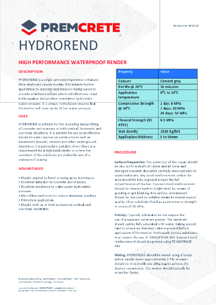 Hydrorend Technical Data Sheet 2025