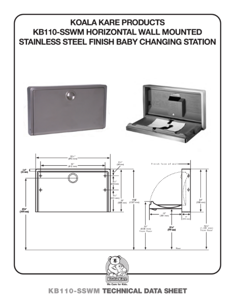 KOALA KARE PRODUCTS KB110-SSWM Horizontal Wall Mounted Stainless Steel Finish Baby Changing Station