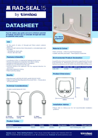 Rad-Seal 15 Face-Fix Radiator Pipe Guide & Seal Datasheet