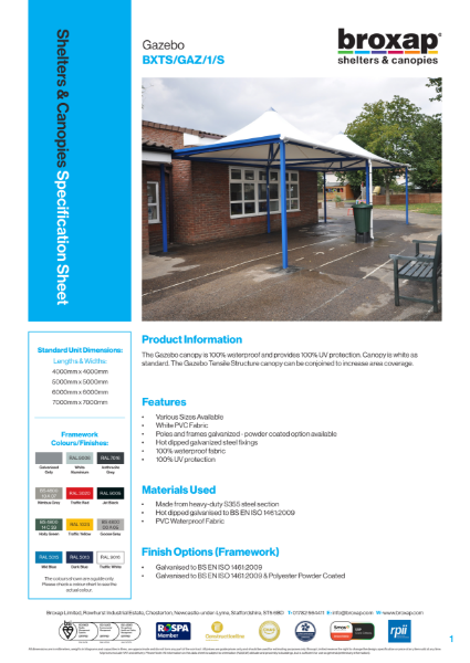 Gazebo Specification Sheet