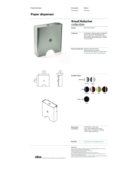 Paper dispenser (data sheet)