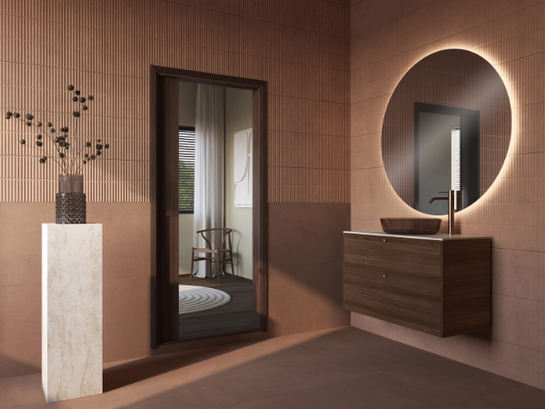 Innovent - 100 Walnut with Arga X-gloss countertop and Amor glass sink