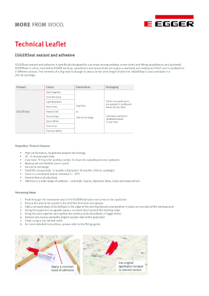 Technical Leaflet - EGGERSeal Sealant and Adhesive (Worktop Accessories)