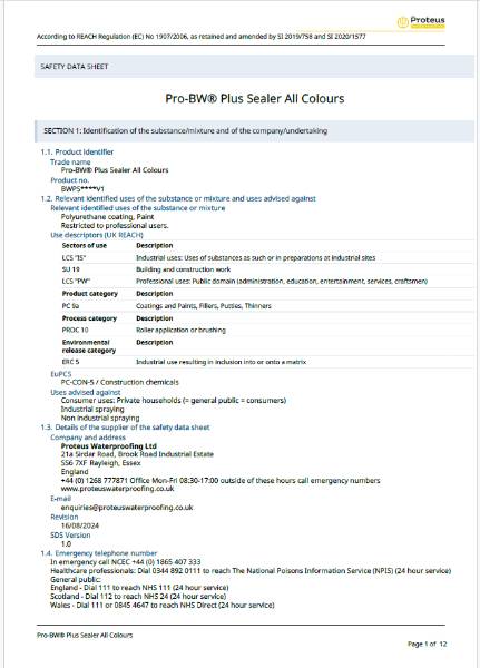 Safety Data Sheet - Pro-BW® Plus Sealer