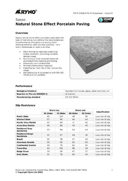 Sasso Porcelain Paving - Datasheet