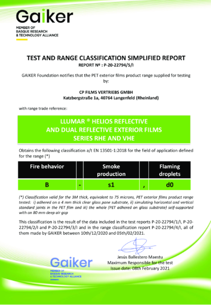 R EACTION TO FIRE - CLASSIFICATION REPORT EUI-22-000041