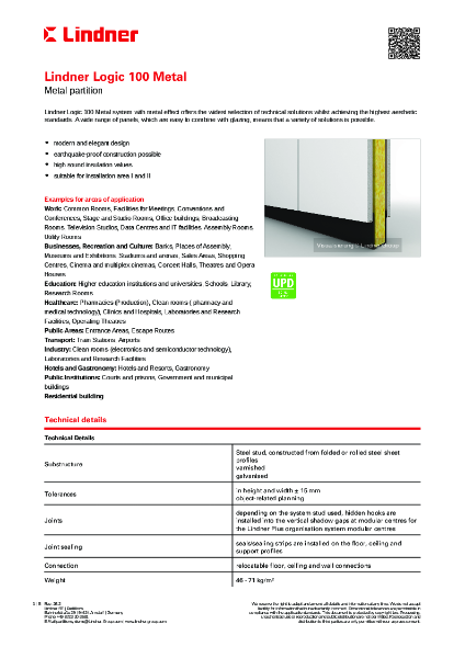 Lindner Logic 100 Metal - Data sheet