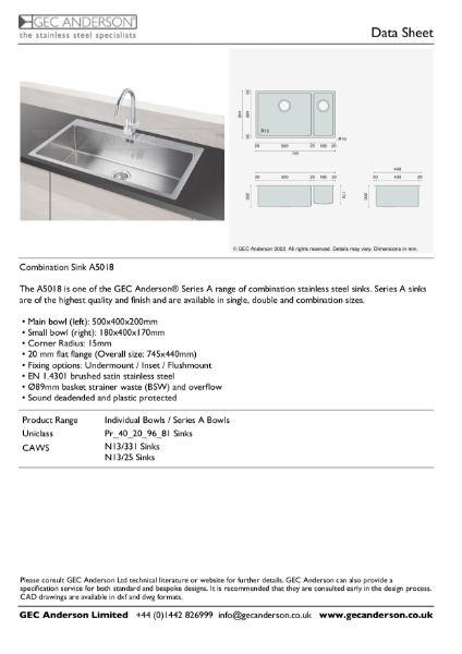 GEC Anderson Data Sheet - Series A sink: A5018