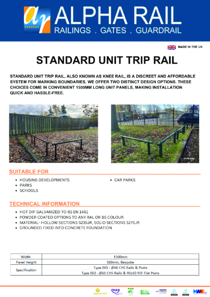 Unit Trip Rail Data Sheet