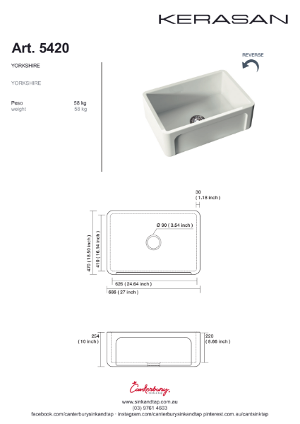 Kerasan Art 5420  Yorkshire Technical drawing.