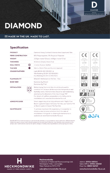 Specification Sheet - Diamond Entrance & Transition Carpet
