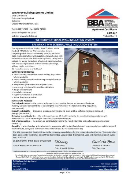 EpsiBrick Mineral Wool External Wall Insulation System 14/5137 - PS2