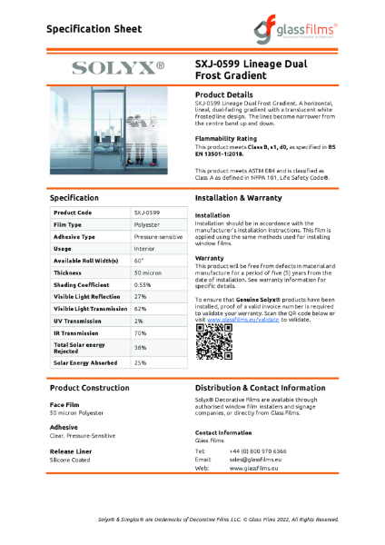 SXJ-0599 Lineage Dual Frost Gradient Specification Sheet