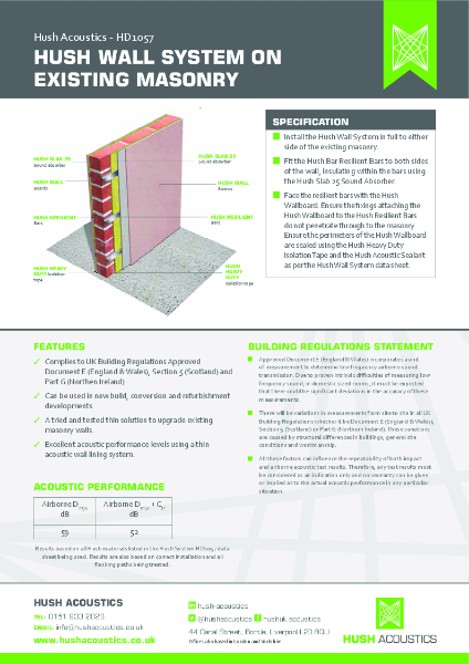 Hush System HD1057 Wall System on Existing Masonry