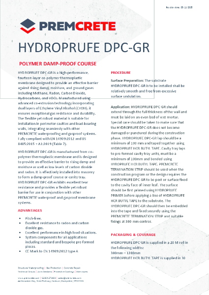 Hydroprufe DPC-GR Technical Datasheet