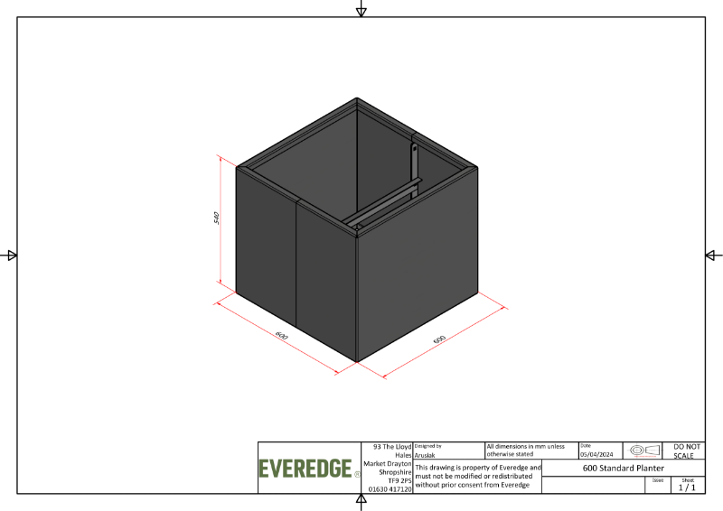 EverEdge Standard 600mm Planter CAD Drawing