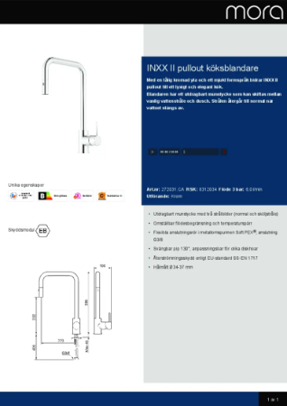INXX II Pullout Köksblandare Produktblad