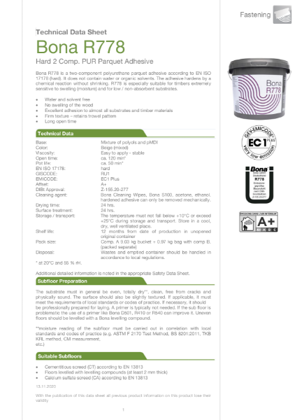 Bona R778 - Technical Data Sheet