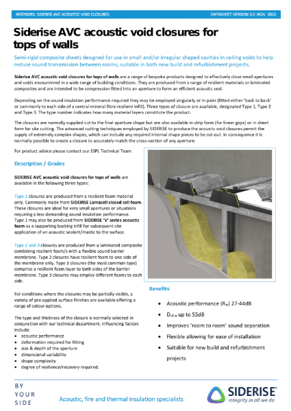 Siderise AVC acoustic void closures for tops of walls v3