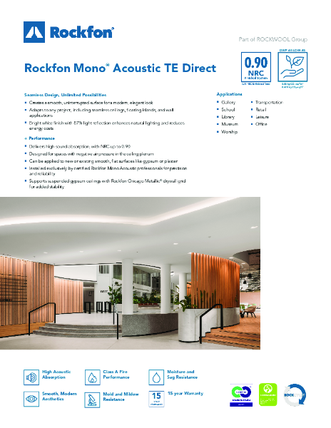 Rockfon® Mono® Acoustic TE Direct - Product Data Sheet