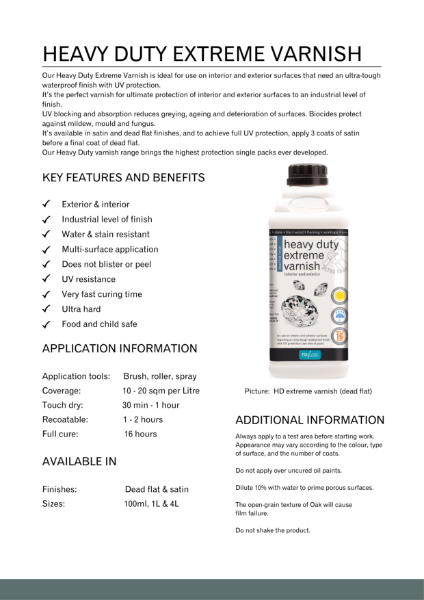 Heavy Duty Extreme Varnish Product Data Sheet