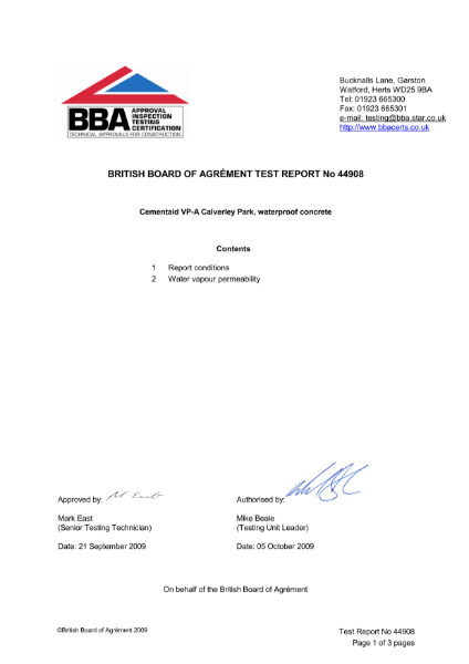 BBA Agrément Certificate