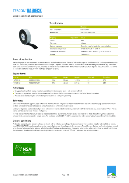 Pro Clima Tescon Naideck Technical Datasheet