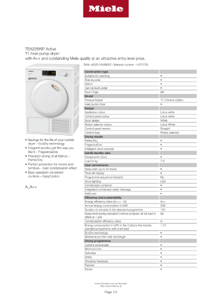 TEA 225 WP Product Data Sheet
