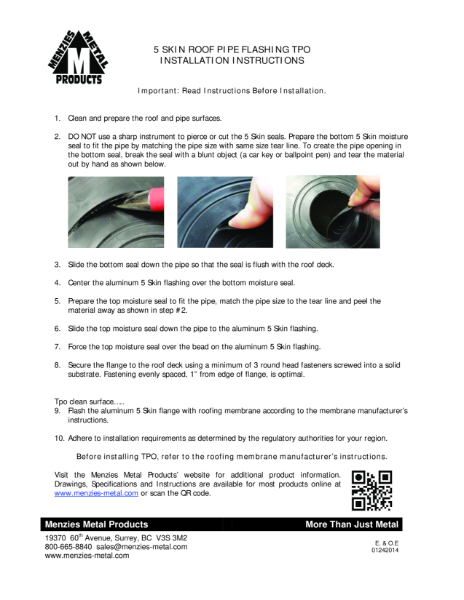 INSTALLATION INSTRUCTIONS - Multi-Flash Insulated Pipe Flashing Spun TPO