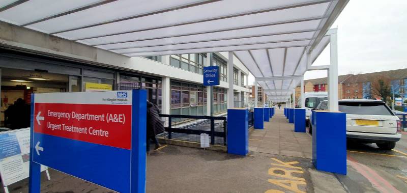 Hillingdon Hospital - Coniston wall mounted/Rear steel goal post canopy