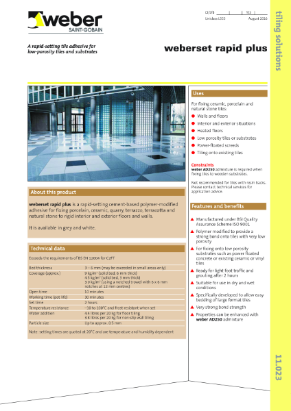 weberset rapid plus - Technical datasheet