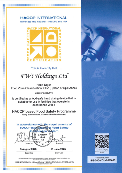 HACCP Certification - Biodrier Executive Hand Dryer (HD-BE1000)