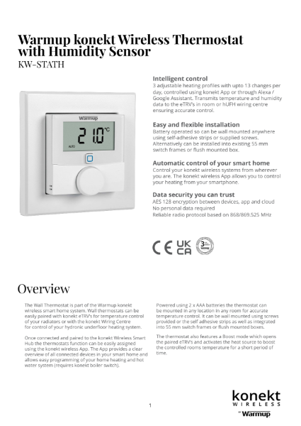 Konekt Thermostat Speicification Sheet