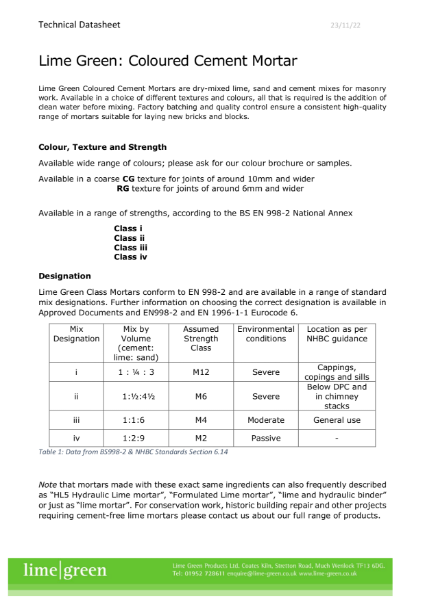 Coloured Cement Mortar Datasheet