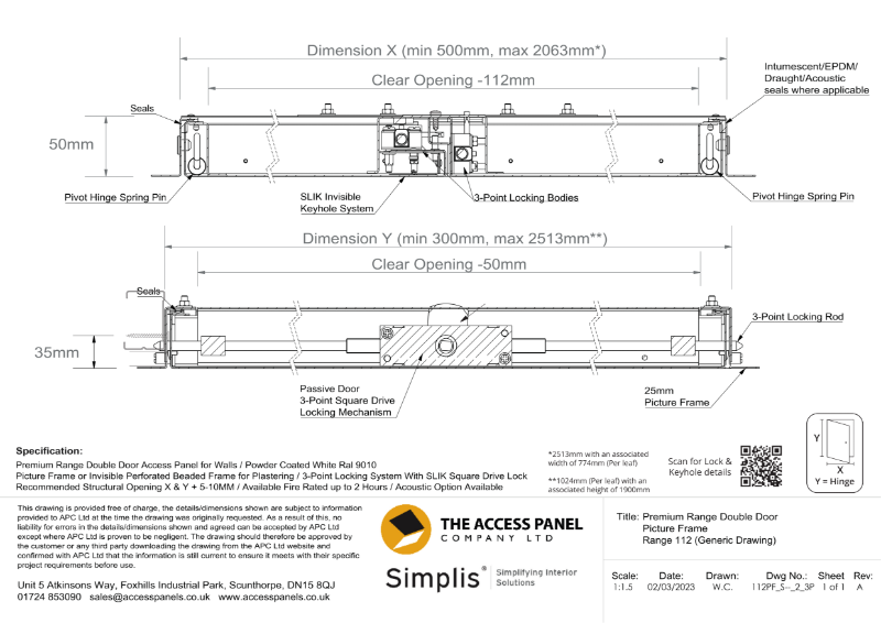 Premium Double Door Access Panel for Walls Picture Frame Generic Technical Drawing