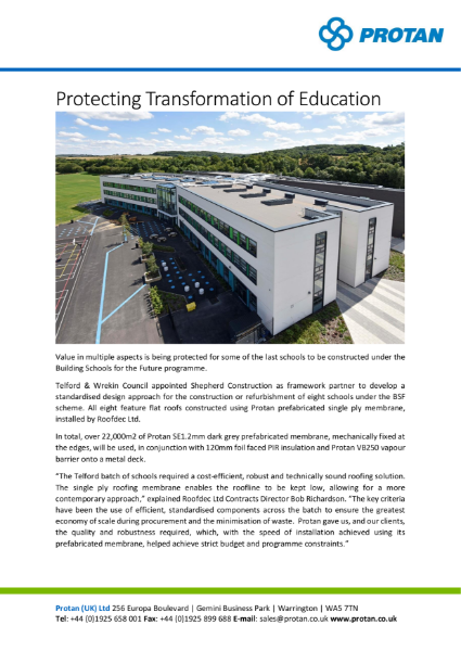 Telford Schools' Protan Prefabricated Systems