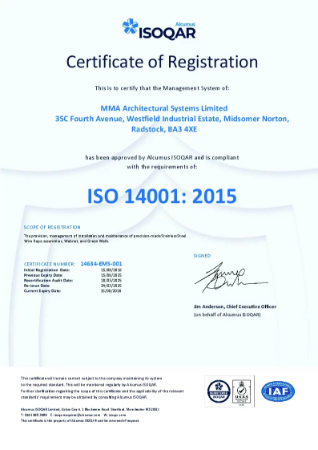 Alcumus ISO 14001 Certificate 2025-2028