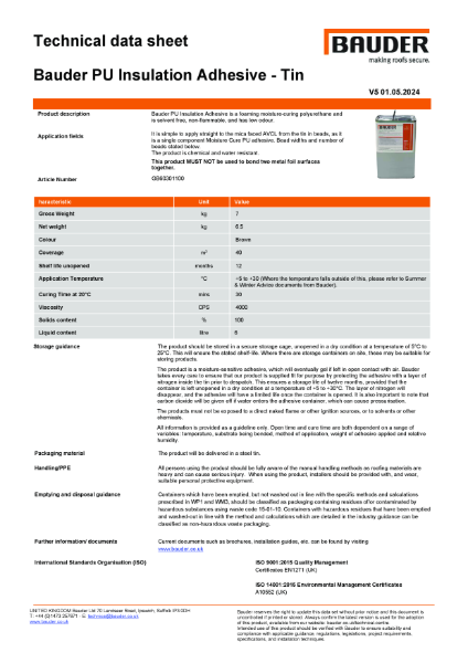 Bauder PU Insulation Adhesive - Tin