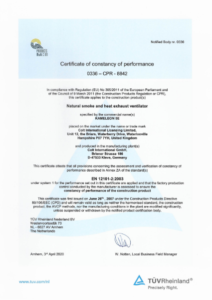 Certificate of constancy of performance