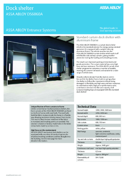 ASSA ABLOY DS6060A Aluminium Frame Dock Shelter Product Leaflet