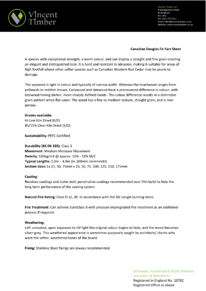 Canadian Douglas Fir Timber Cladding Data Sheet